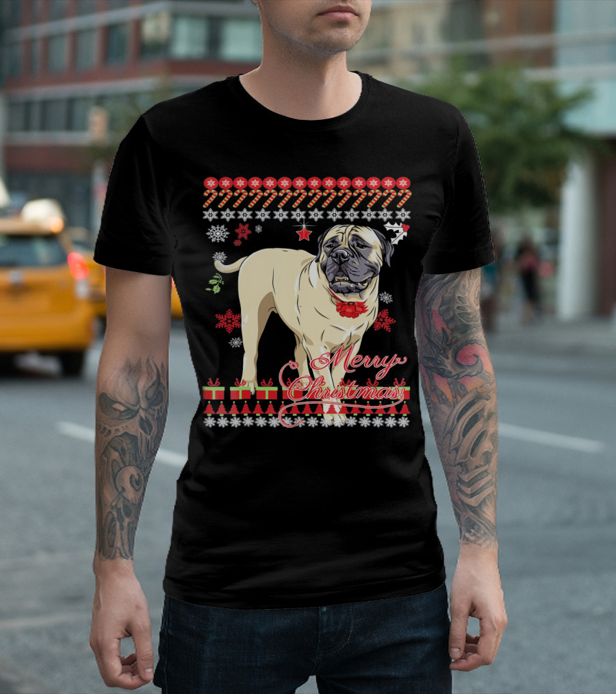 Merry Christmas Funny Ugly Christmas Bullmastiff T-Shirt