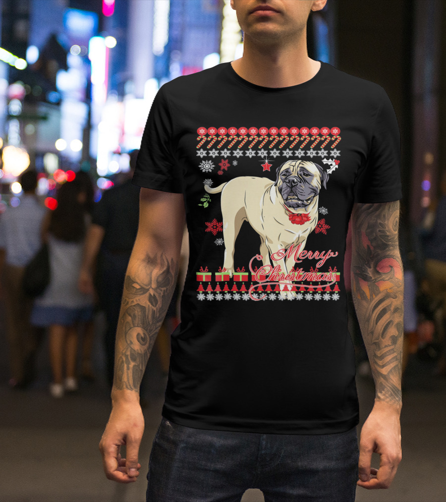 Merry Christmas Funny Ugly Christmas Bullmastiff T-Shirt