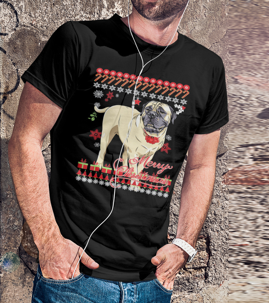 Merry Christmas Funny Ugly Christmas Bullmastiff T-Shirt