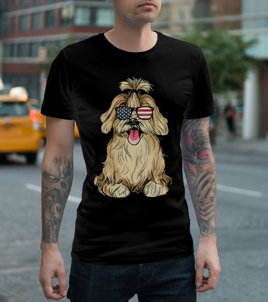 Havanese Dog With American Flag Sunglasses T-Shirt