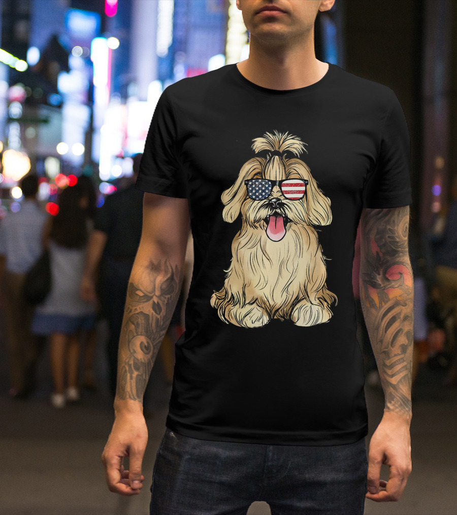 Havanese Dog With American Flag Sunglasses T-Shirt