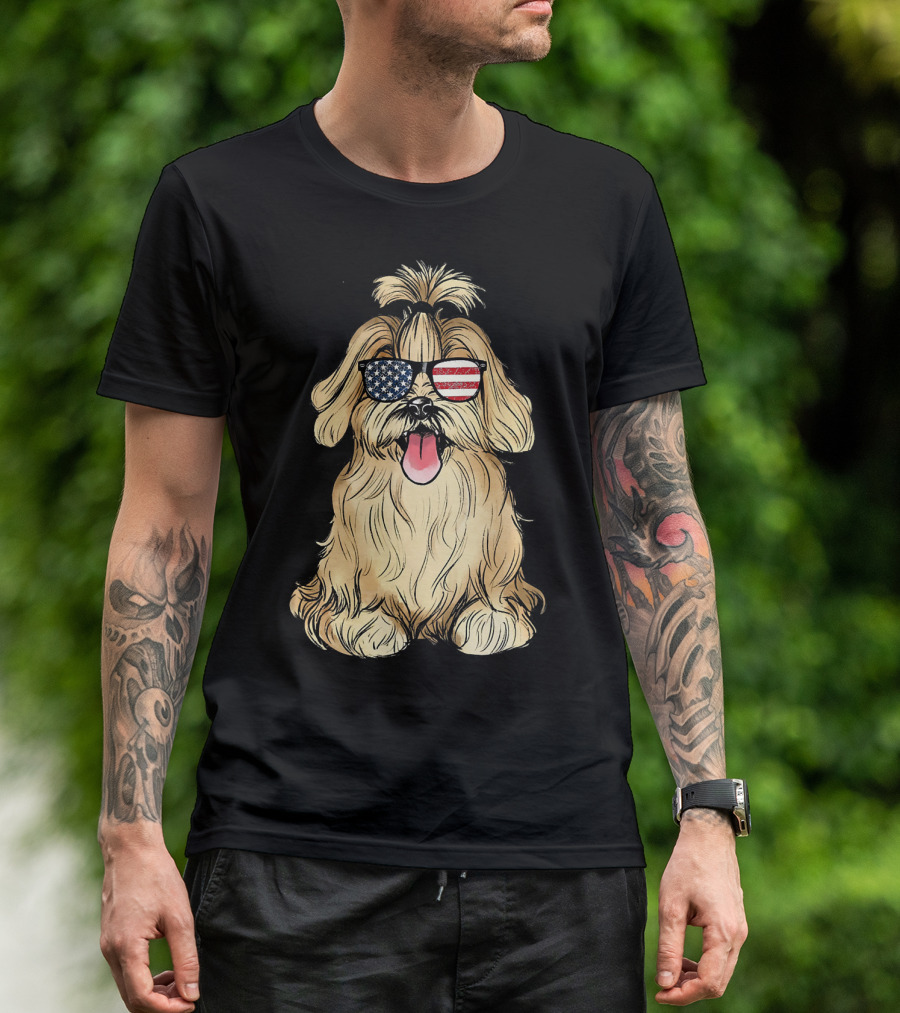 Havanese Dog With American Flag Sunglasses T-Shirt