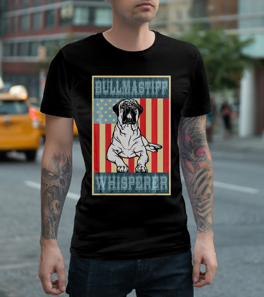 Bullmastiff Whisperer USA Flag Vintage Retro T-Shirt