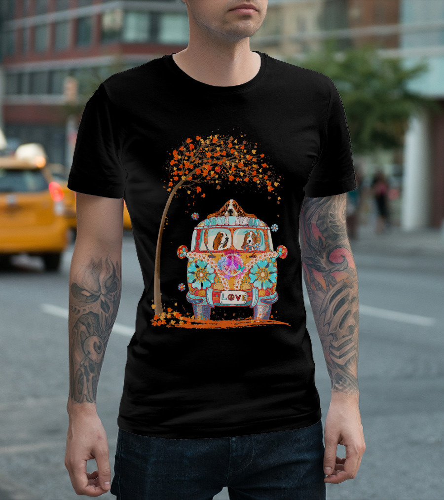 Love Maple Tree Autumn Basset Hound Van T-Shirt