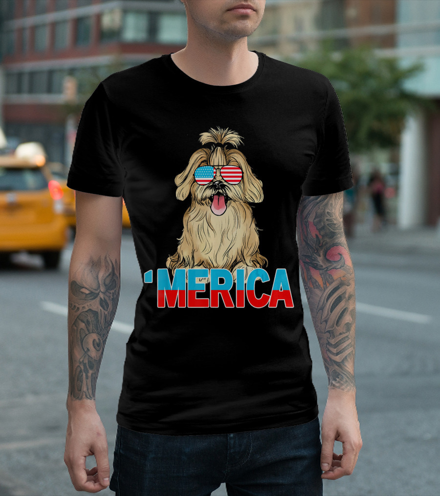 'Merica Havanese Dog Wearing American Flag Sunglasses T-Shirt