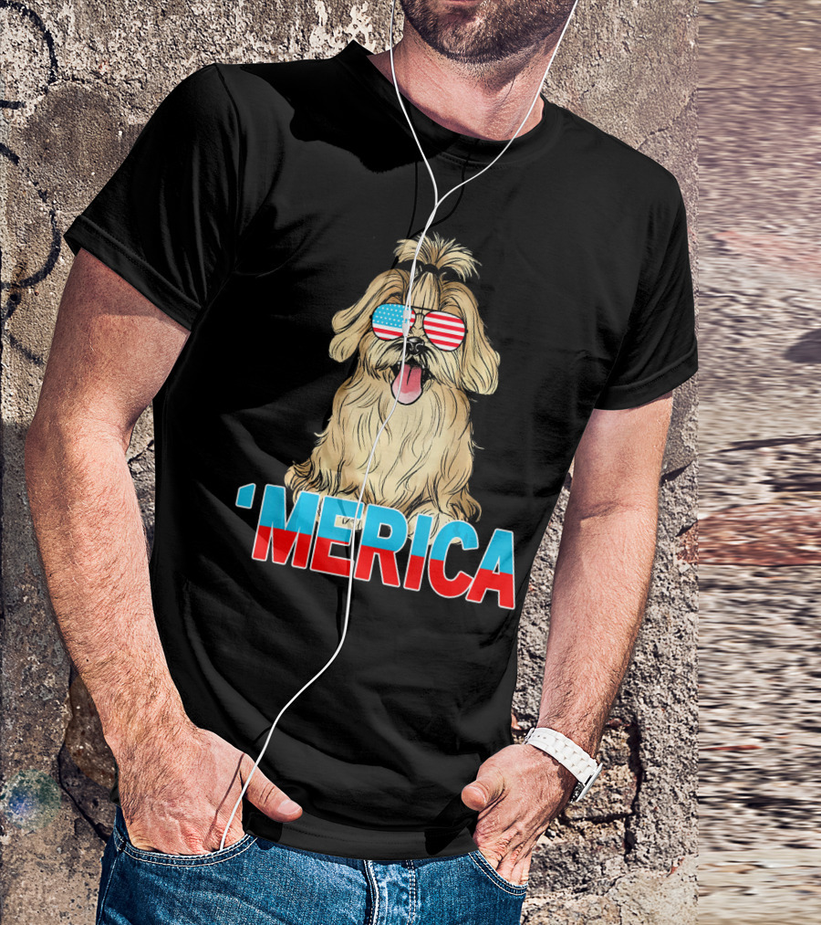 'Merica Havanese Dog Wearing American Flag Sunglasses T-Shirt