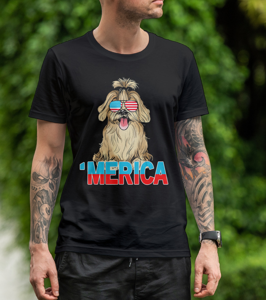 'Merica Havanese Dog Wearing American Flag Sunglasses T-Shirt