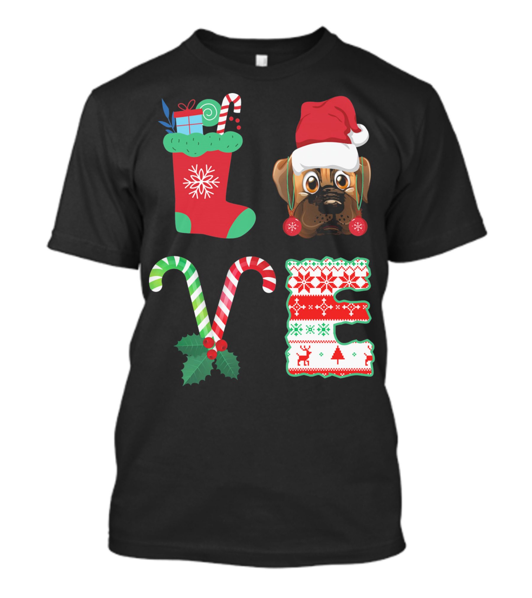 I Love My BullMastiff Christmas Santa Hat Stocking Candy Cane T-Shirt