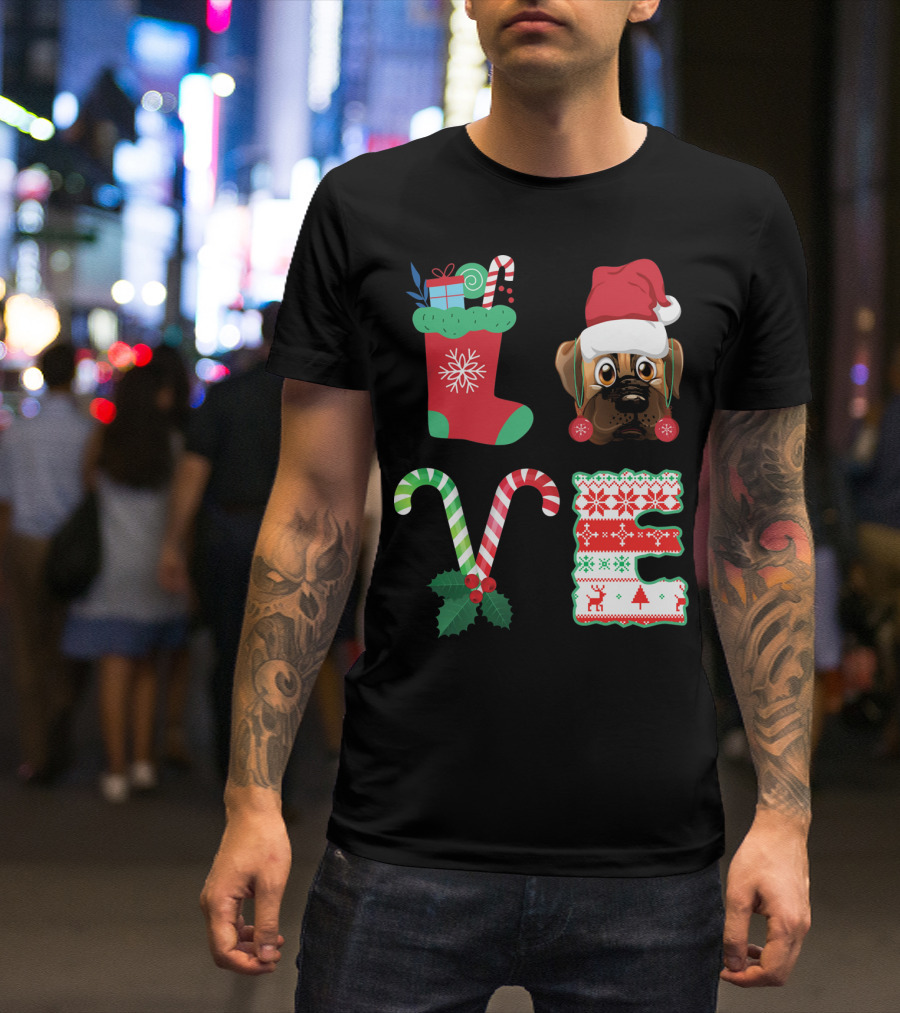 I Love My BullMastiff Christmas Santa Hat Stocking Candy Cane T-Shirt