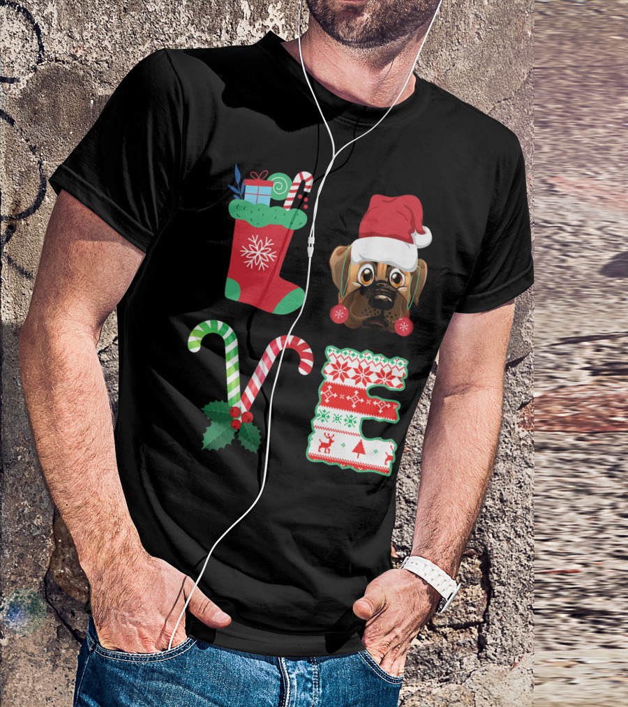 I Love My BullMastiff Christmas Santa Hat Stocking Candy Cane T-Shirt