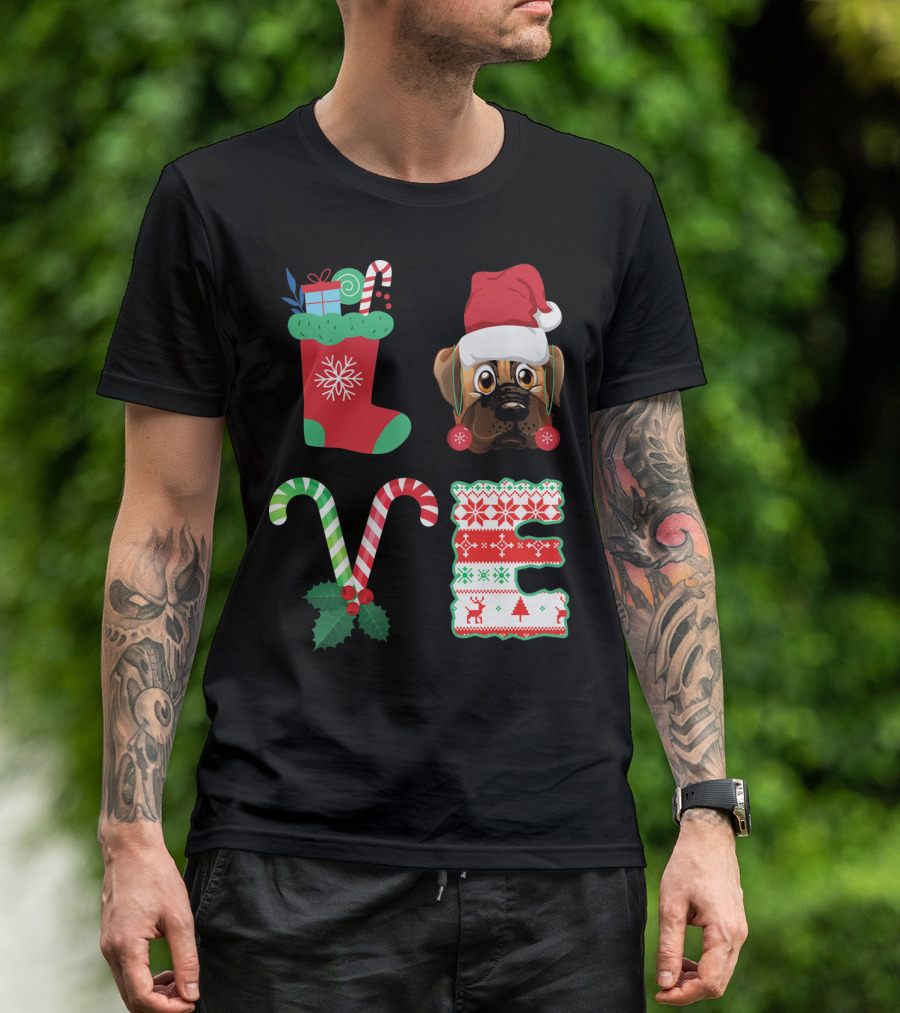 I Love My BullMastiff Christmas Santa Hat Stocking Candy Cane T-Shirt