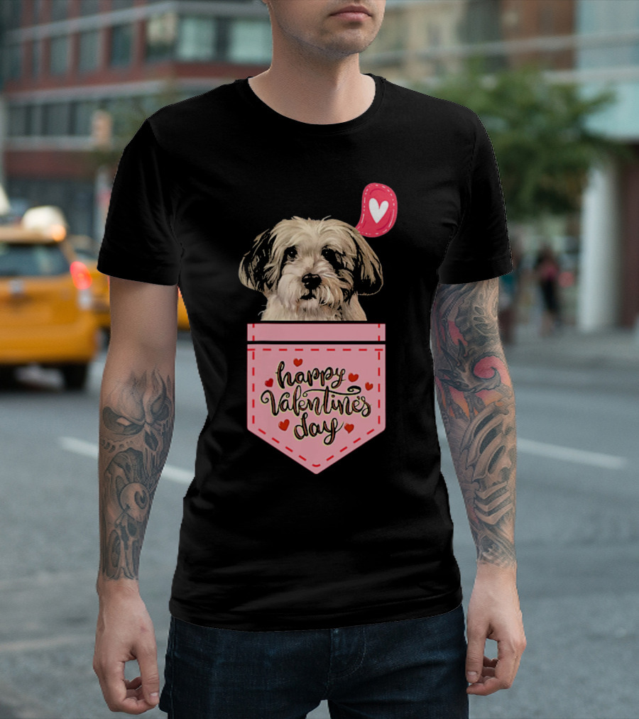 Havanese in Pink Pocket Happy Valentines Day with Hearts T-Shirt