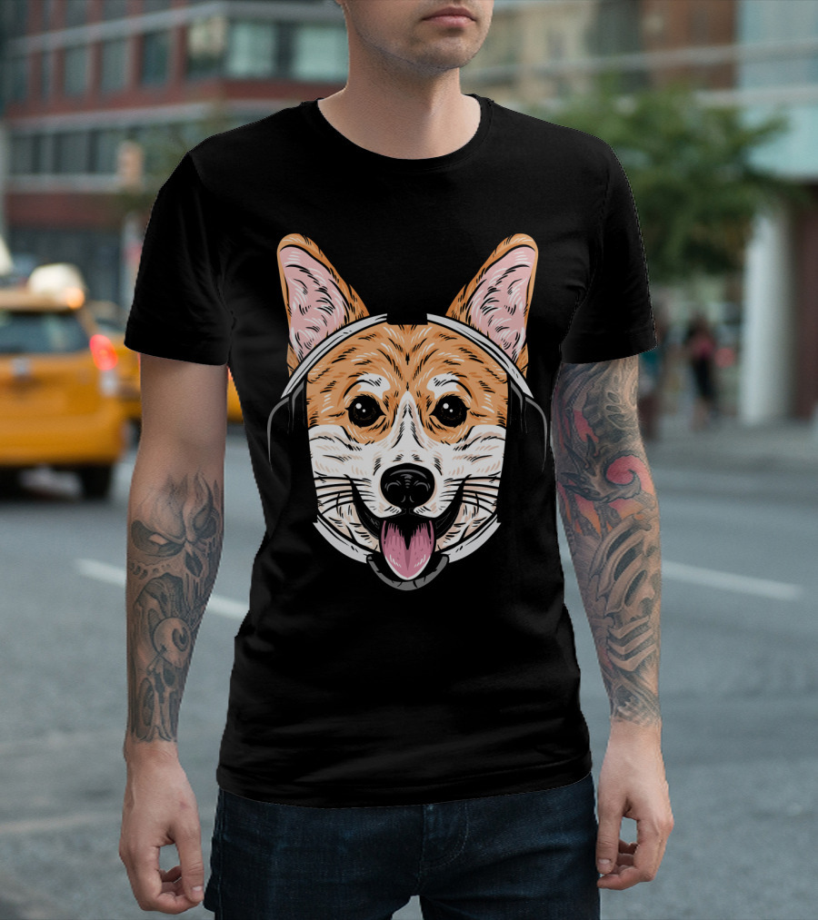 Funny Corgi with Headphones T-Shirt