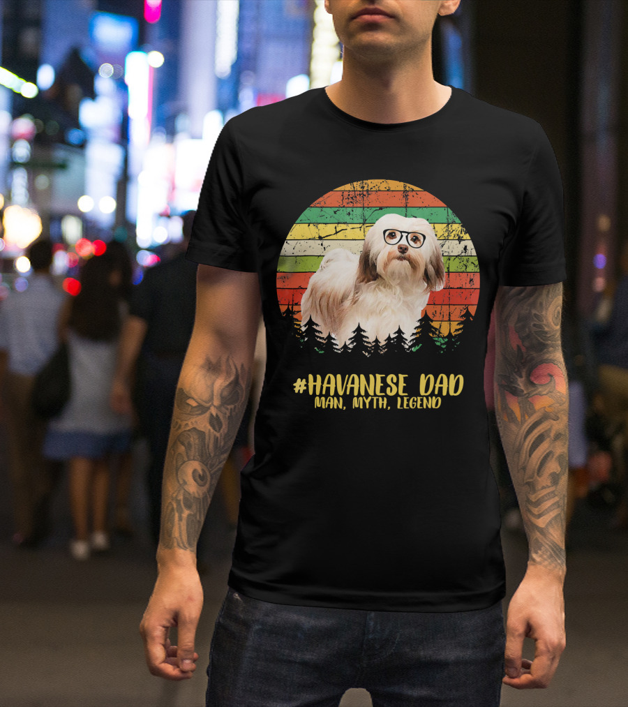 HAVANESE Dad Man Myth Legend Retro Forest Glasses Dog T-Shirt
