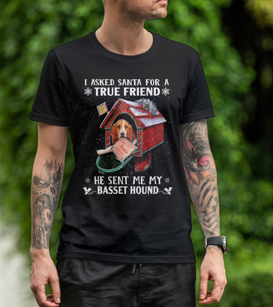 I Asked Santa For A True Friend He Sent Me My Basset Hound T-Shirt