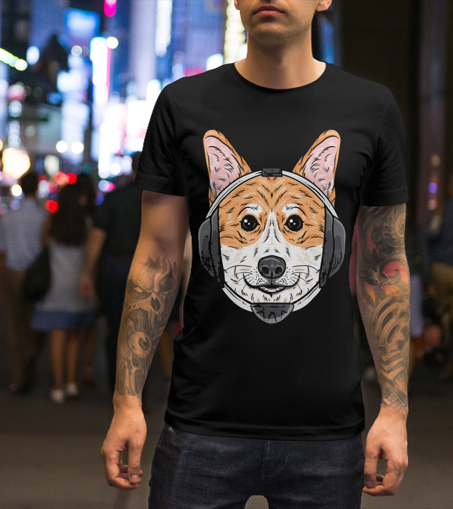 Corgi Dog Wearing Wrestling Headgear With Humorous Expression T-Shirt
