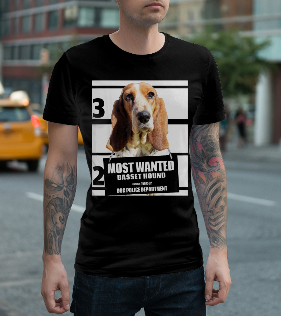 Most Wanted Basset Hound Case No 1561552 Dog Police Department T-Shirt