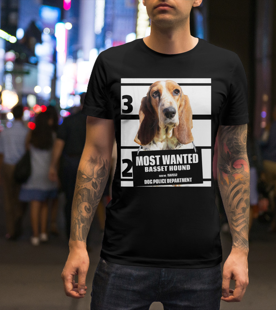 Most Wanted Basset Hound Case No 1561552 Dog Police Department T-Shirt