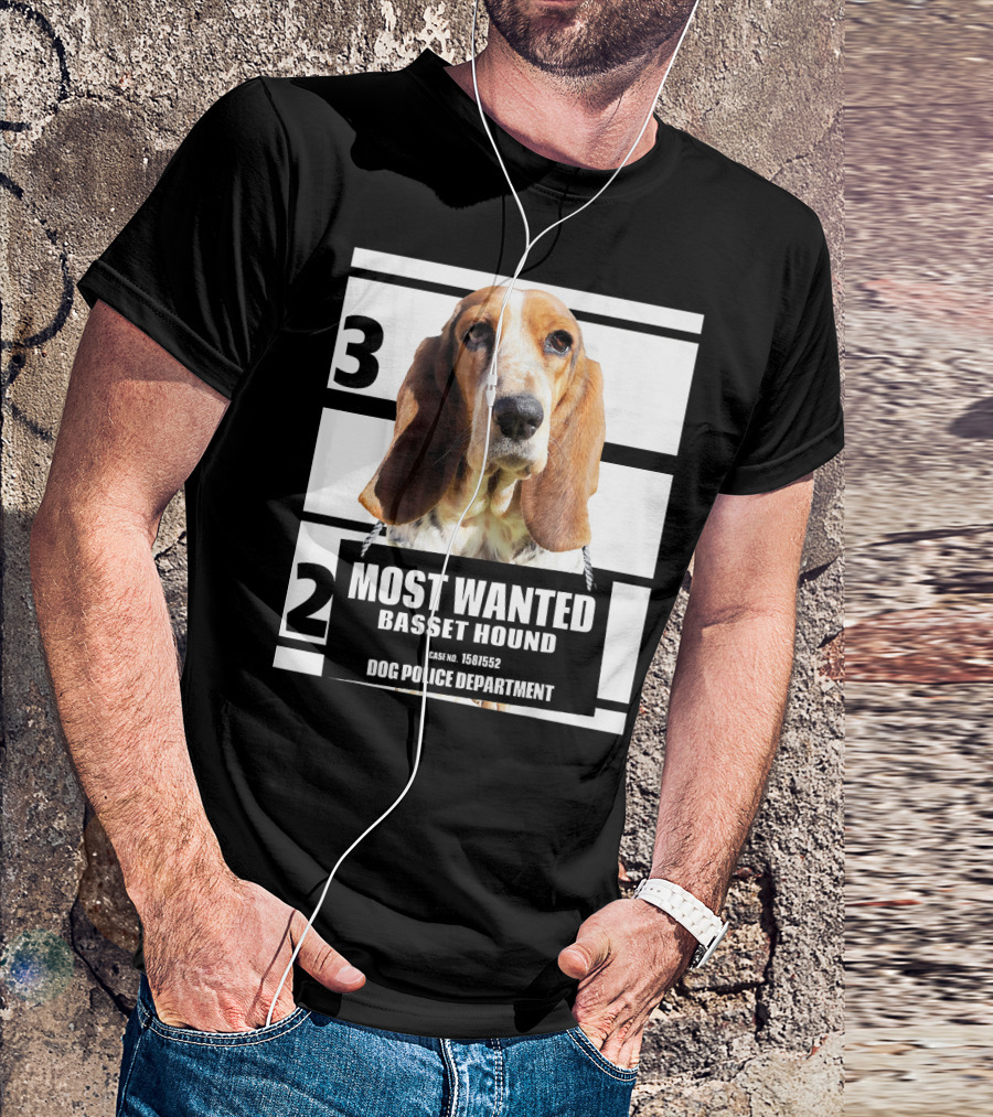 Most Wanted Basset Hound Case No 1561552 Dog Police Department T-Shirt