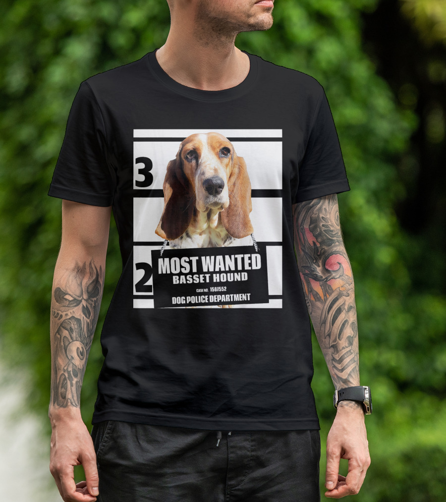 Most Wanted Basset Hound Case No 1561552 Dog Police Department T-Shirt