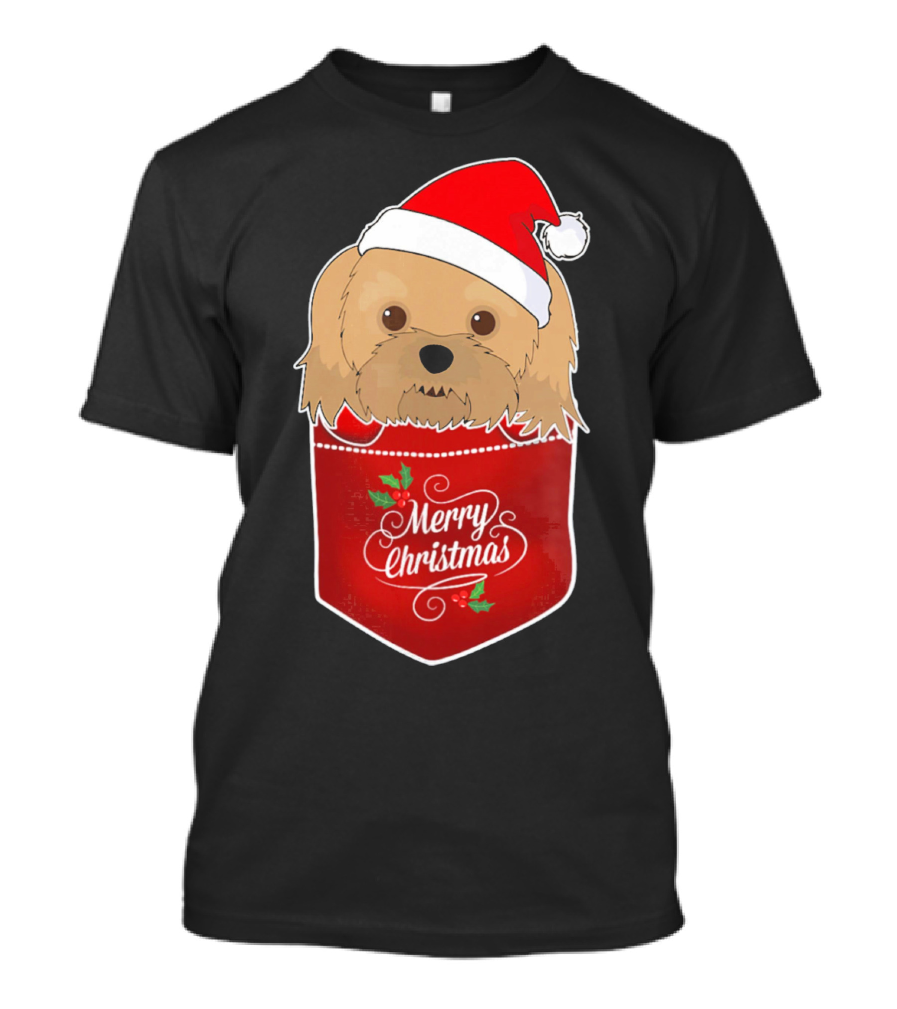 Merry Christmas Havanese With Santa Hat In Pocket T-Shirt