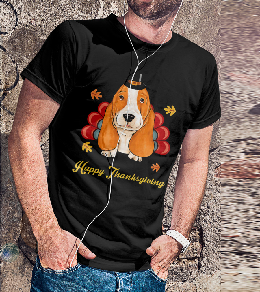 Happy Thanksgiving Funny Basset Hound Turkey T-Shirt