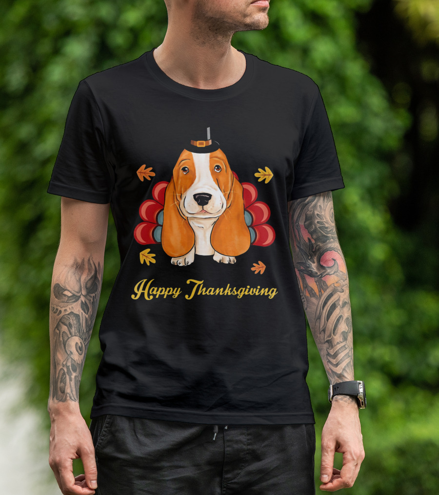 Happy Thanksgiving Funny Basset Hound Turkey T-Shirt