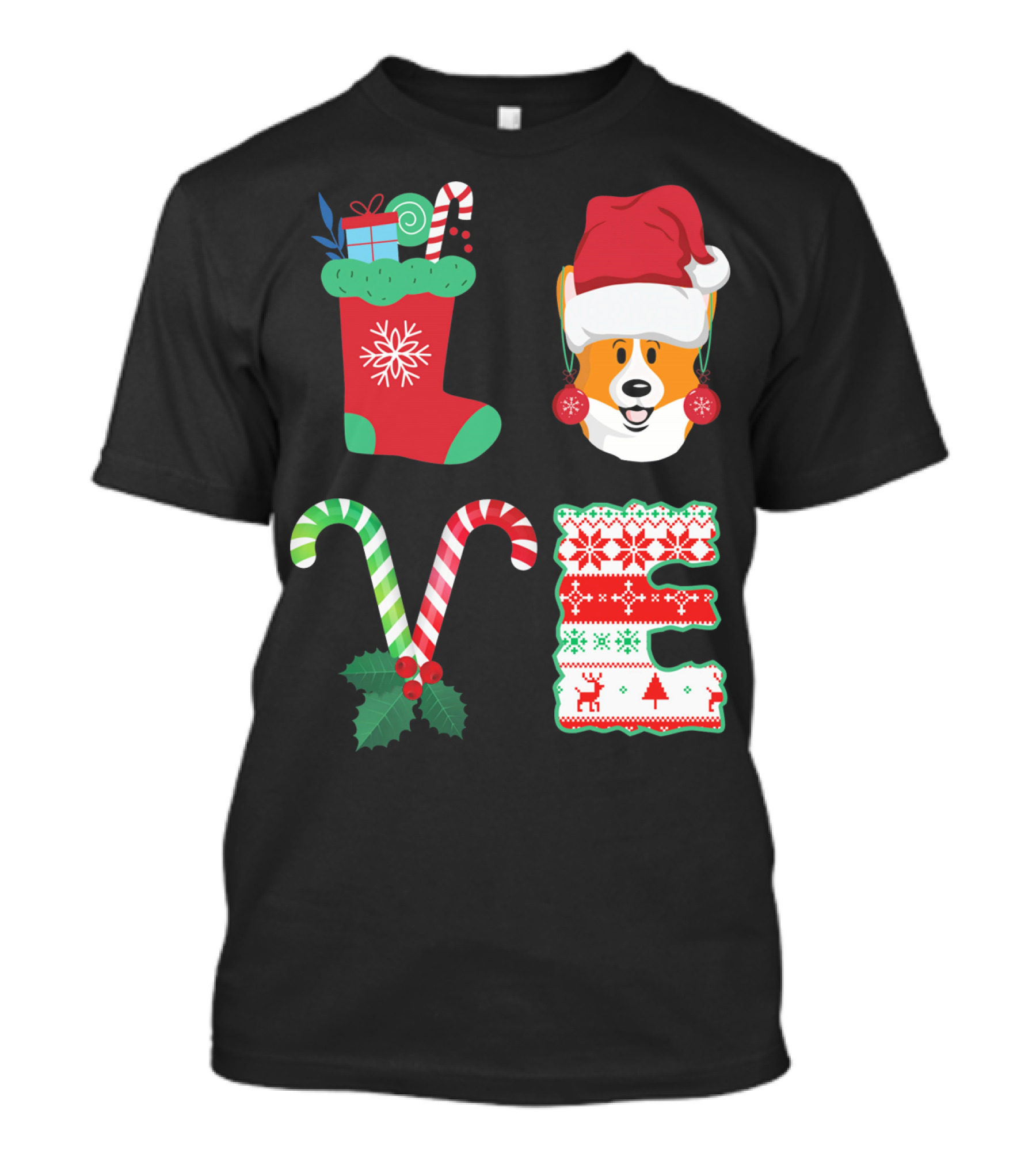 I Love My Welsh Corgi Christmas Candy Cane And Stocking Holiday T-Shirt