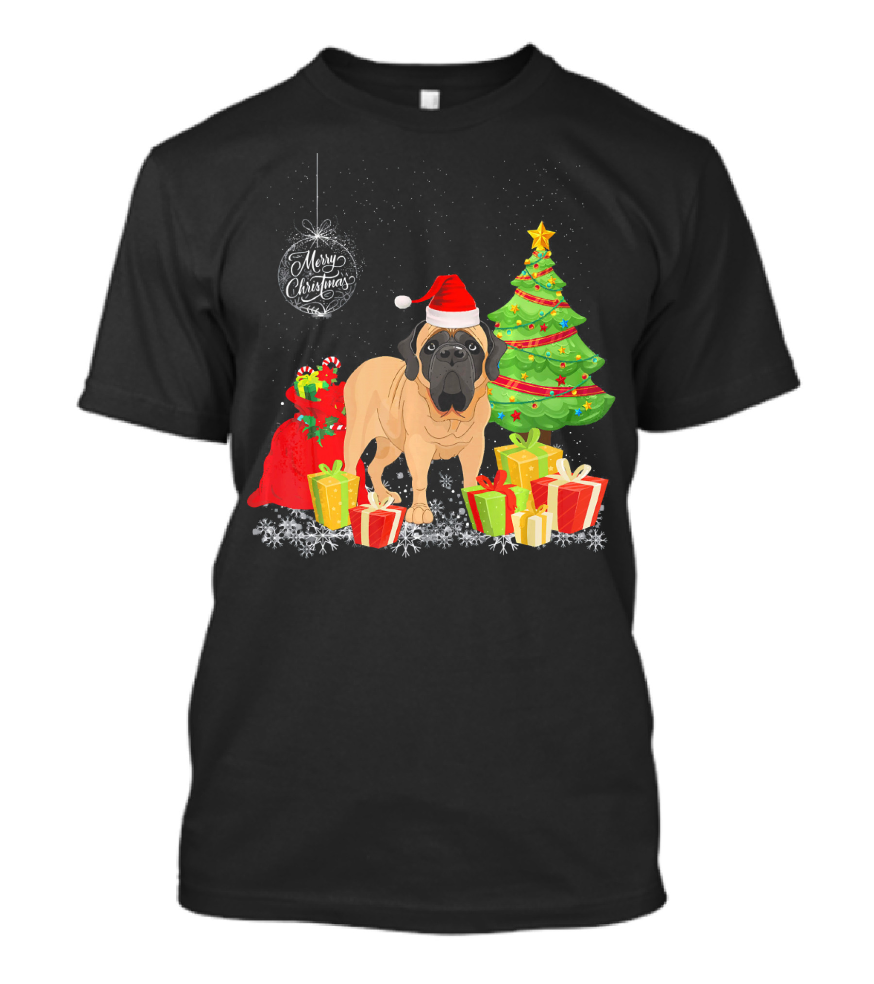 English Mastiff Merry Christmas Santa Hat Gifts Tree T-Shirt
