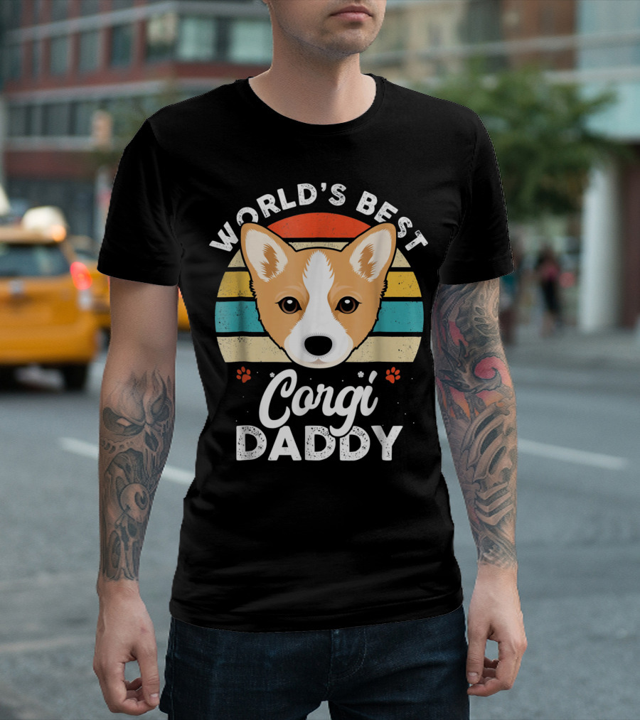 World's Best Corgi Daddy Vintage Style Dog Paw Prints T-Shirt