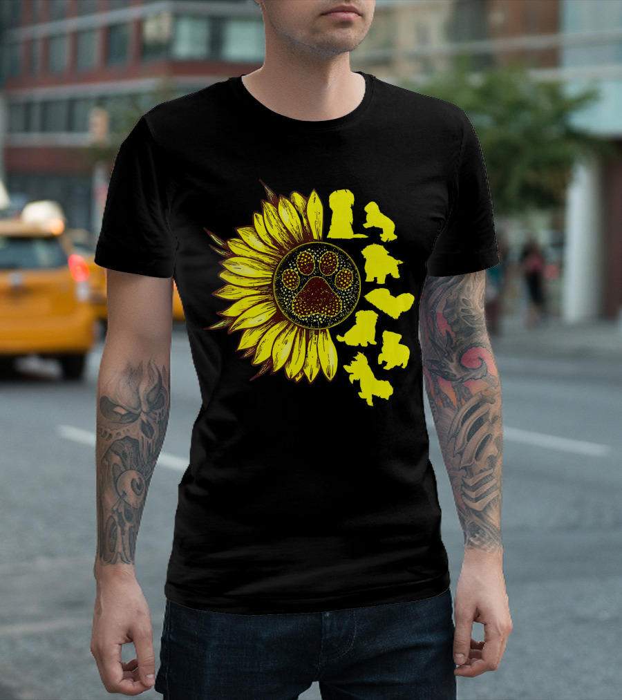 Havanese Sunflower Dog Paw Print Silhouettes for Mother T-Shirt