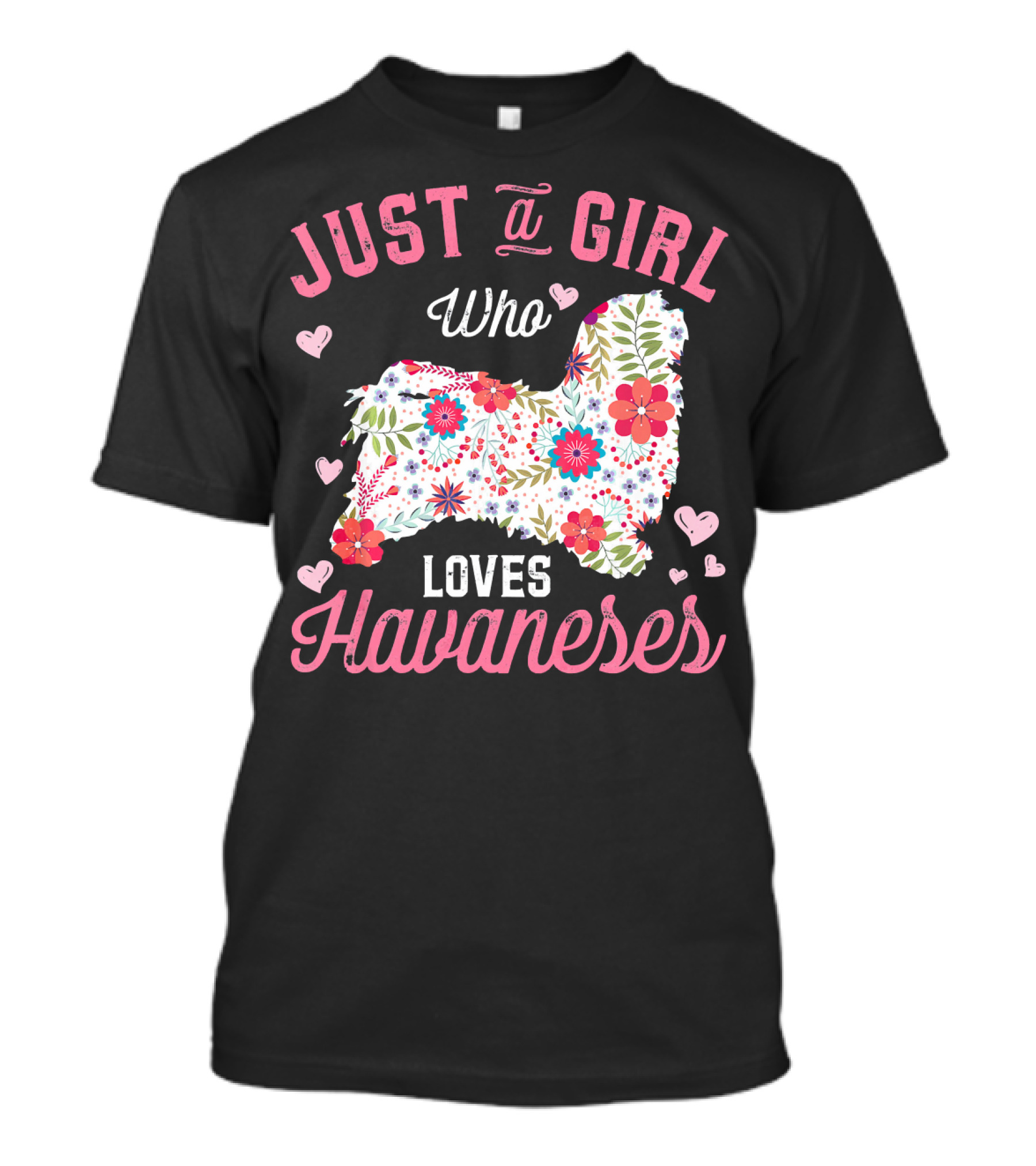 Just A Girl Who Loves Havanese With Floral Dog Silhouette And Hearts T-Shirt