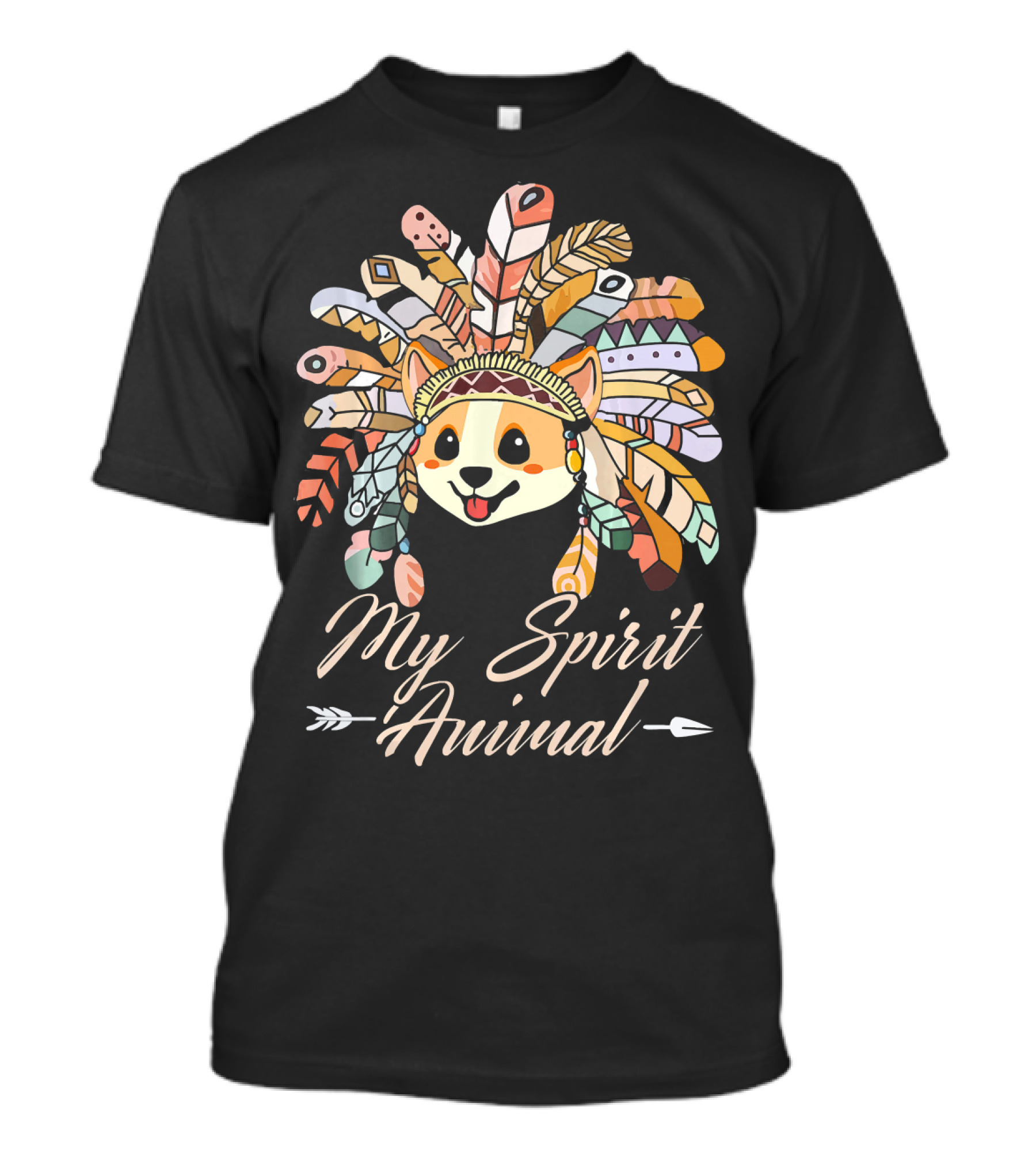 My Spirit Animal Funny Dog Corgi Lover Tribal Feather Headdress T-Shirt