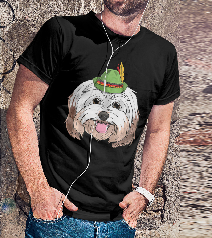 Havanese Dog In Bavarian Hat Oktoberfest German Bavarian T-Shirt