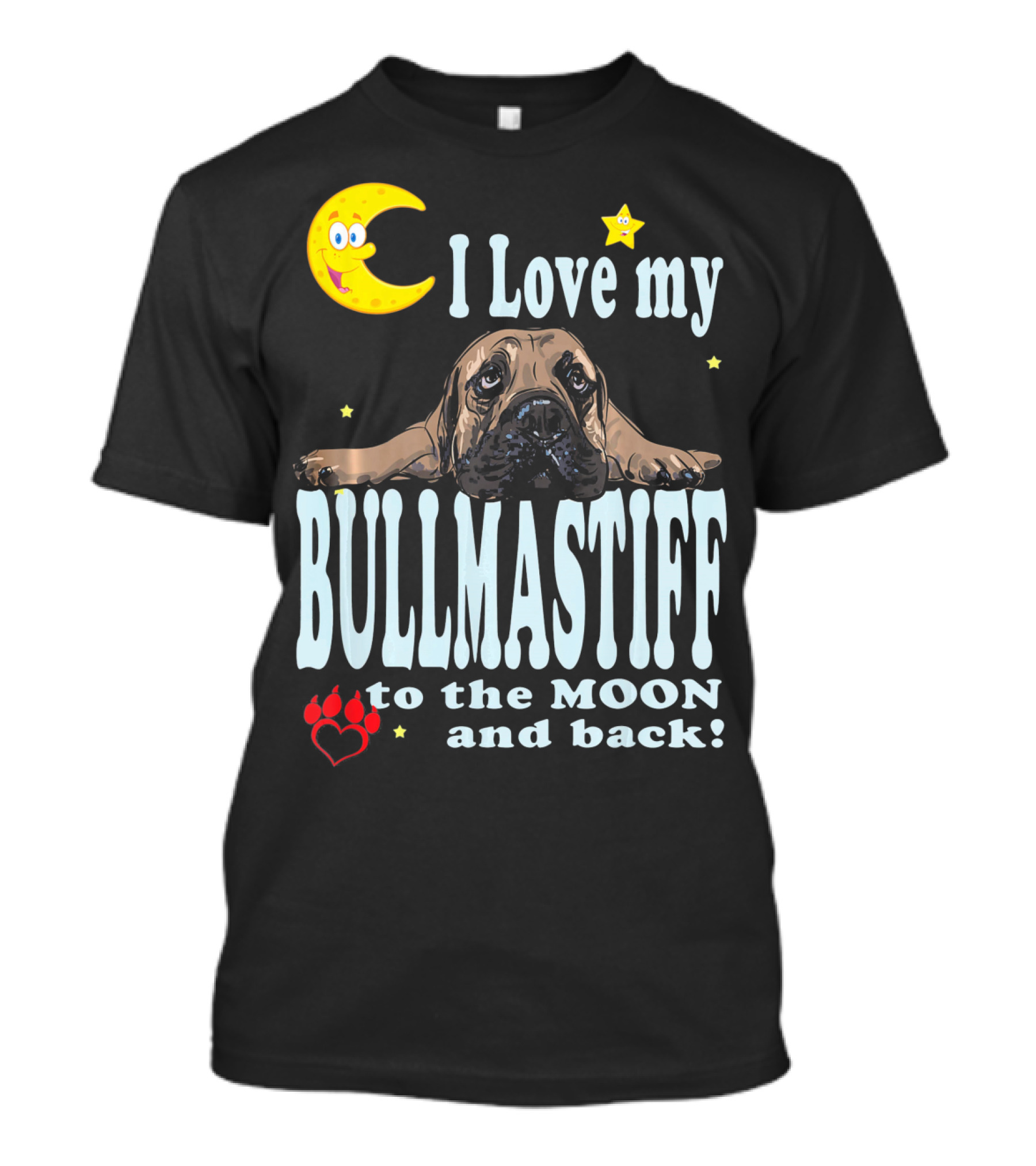 I Love My Bullmastiff To The Moon And Back With Stars And Paw Prints T-Shirt