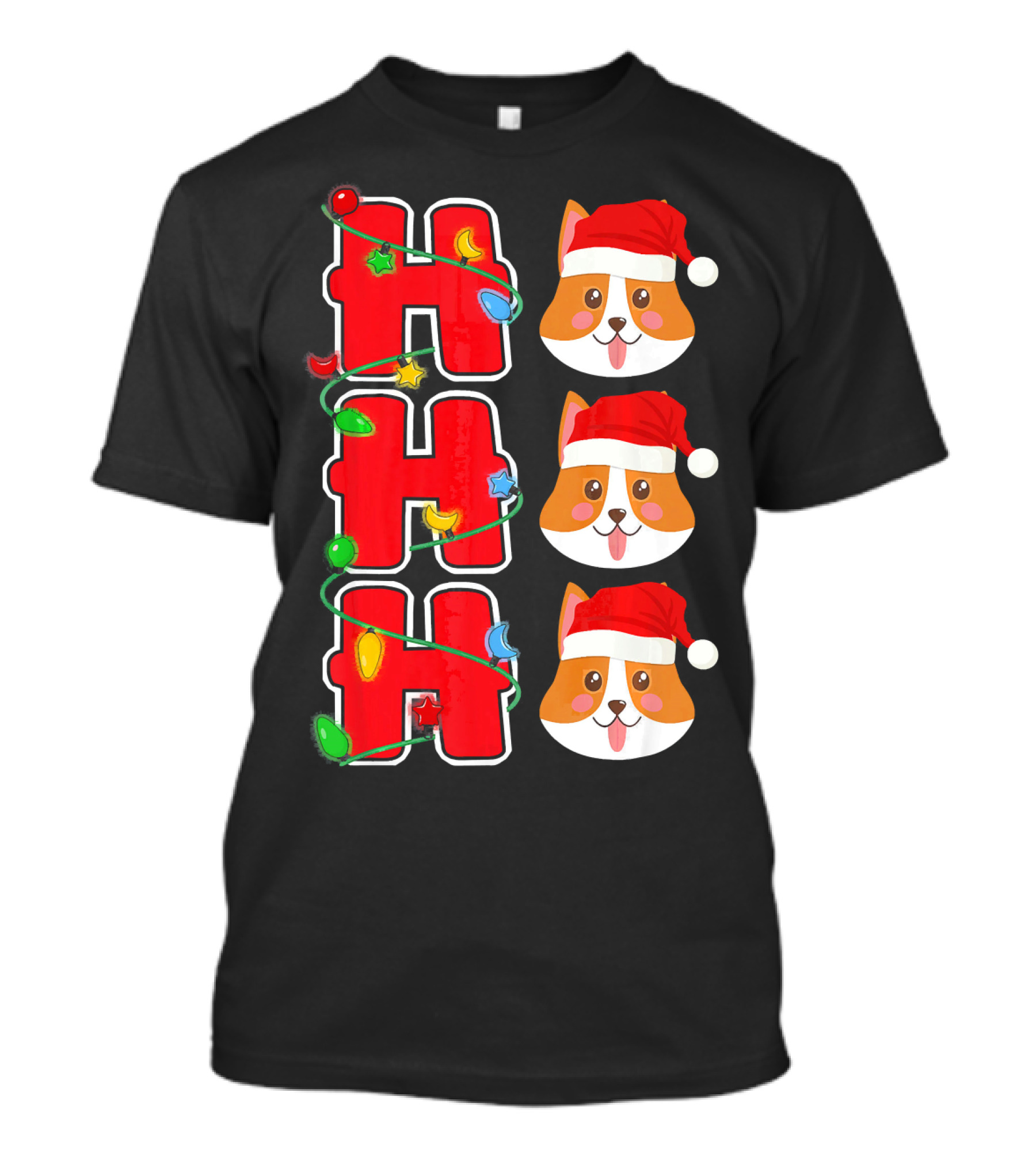 Ho Ho Ho Corgi Santa Christmas Lights T-Shirt