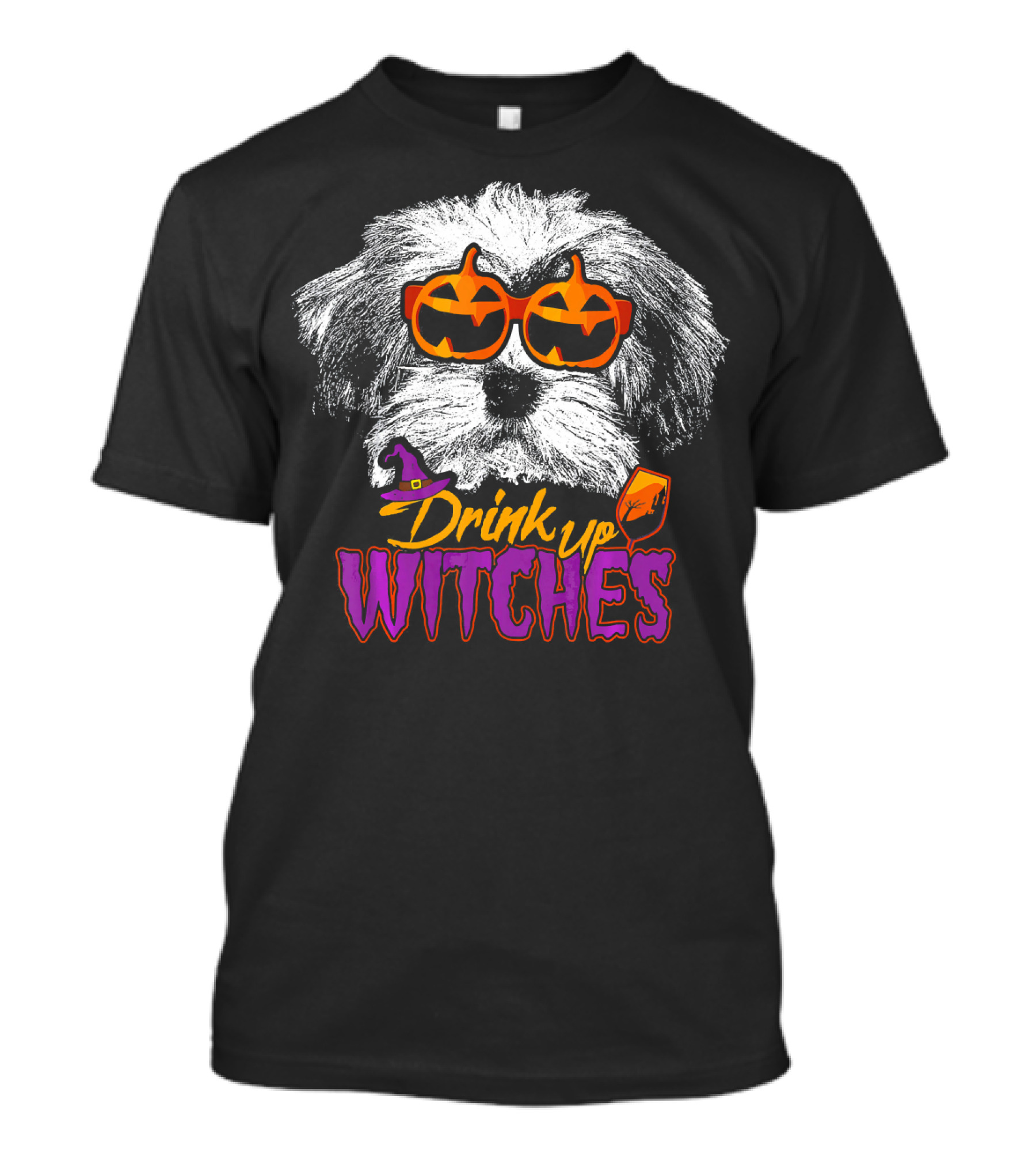 Havanese Drink Up Witches Halloween Dog With Pumpkin Glasses T-Shirt