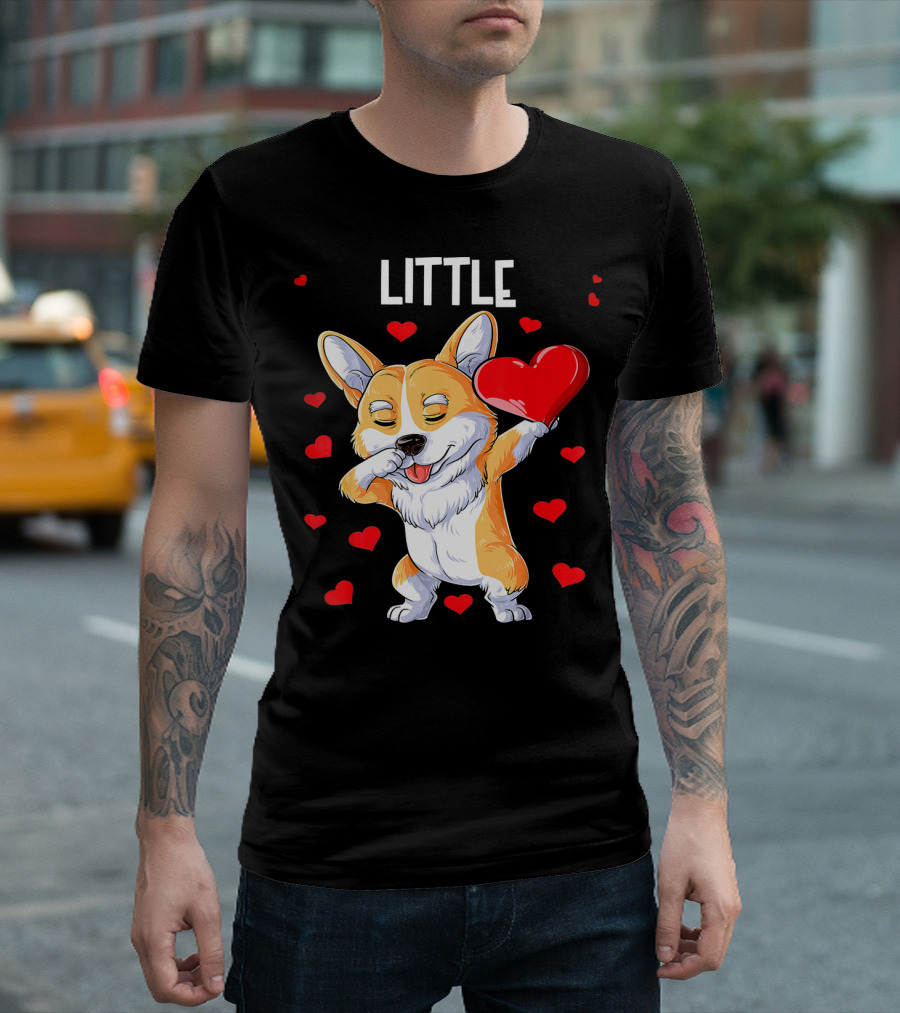 LITTLE Dabbing Corgi Holding Heart Surrounded by Red Hearts T-Shirt
