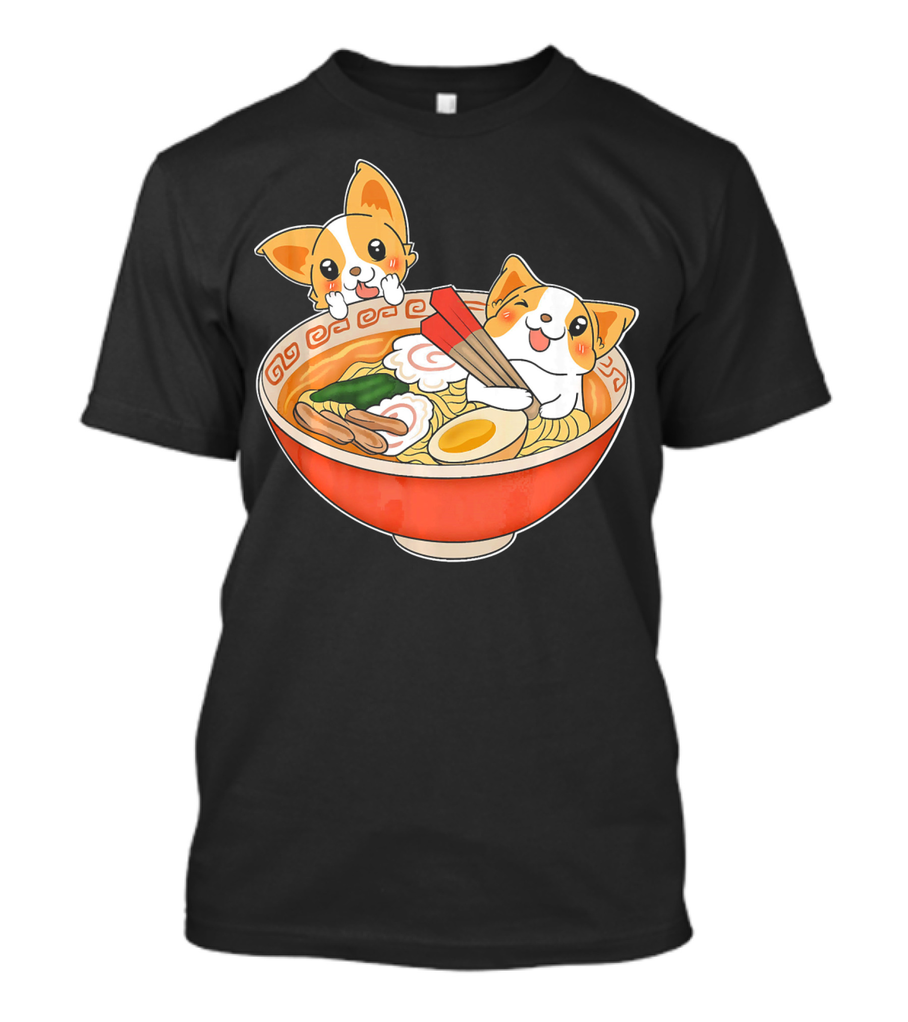 Kawaii Japanese Anime Corgi Ramen Noodles Bowl T-Shirt