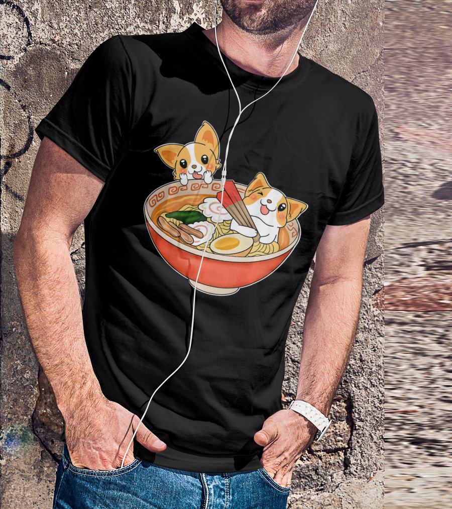 Kawaii Japanese Anime Corgi Ramen Noodles Bowl T-Shirt