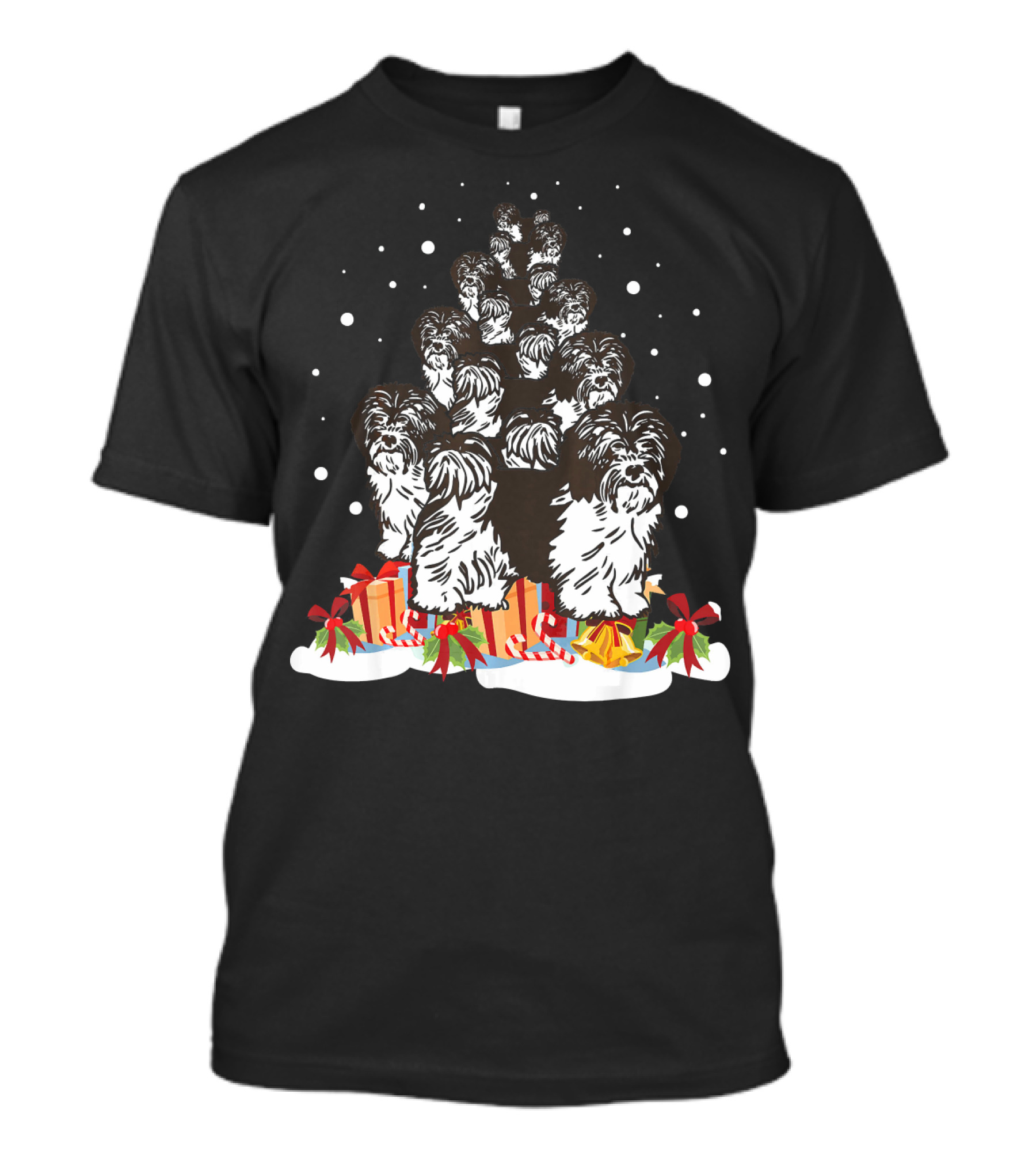 Havanese Christmas Tree Merry With Snowflakes And Gift Boxes T-Shirt