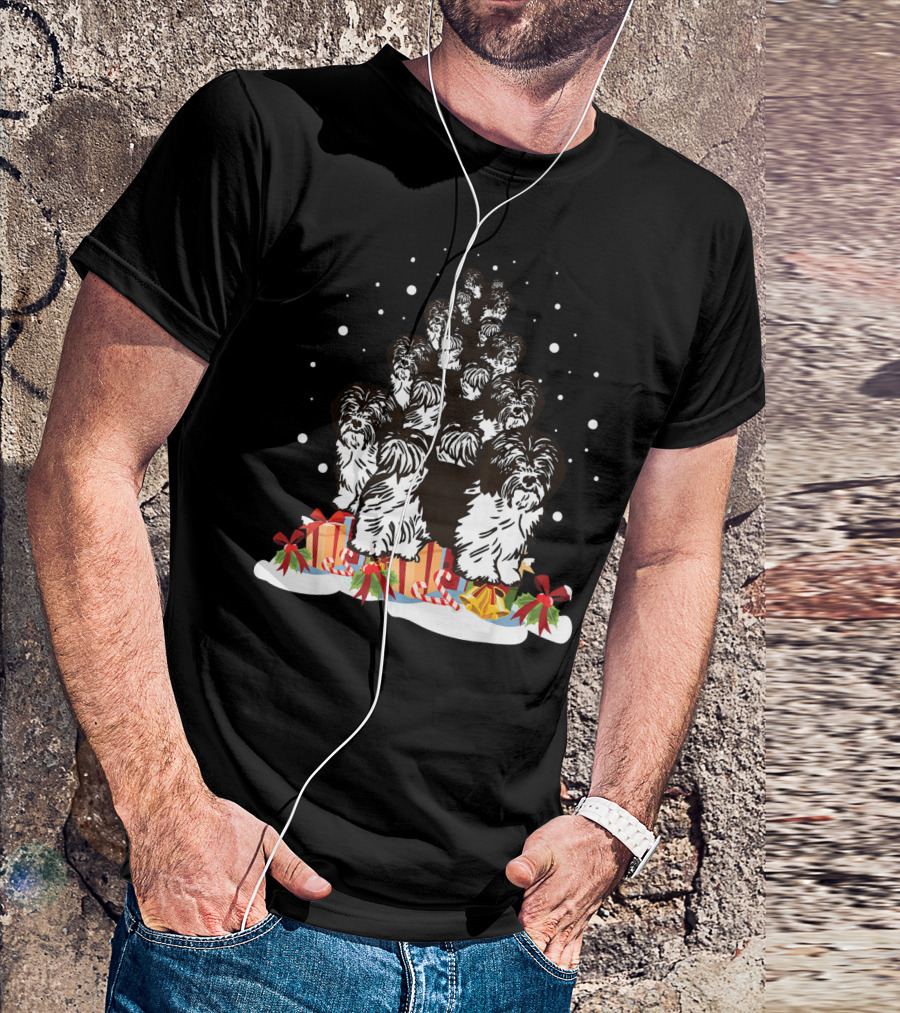 Havanese Christmas Tree Merry With Snowflakes And Gift Boxes T-Shirt
