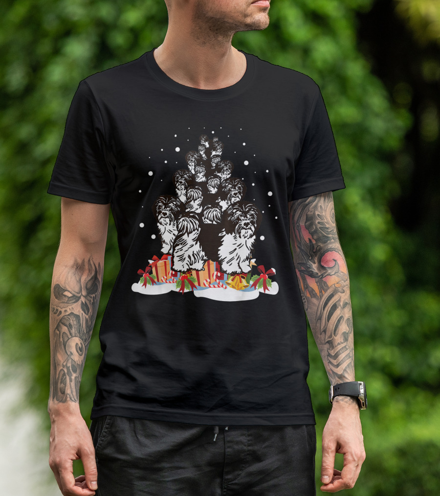Havanese Christmas Tree Merry With Snowflakes And Gift Boxes T-Shirt