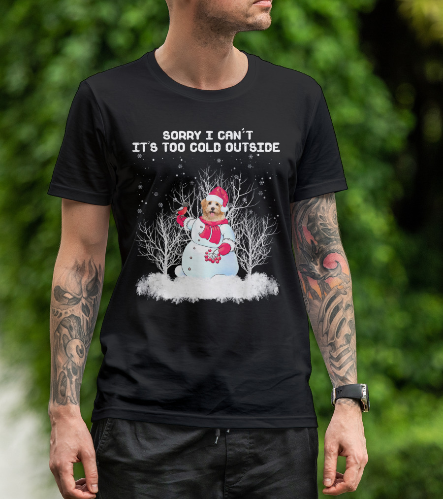 Sorry I Can't It's Too Cold Outside Havanese Snowman T-Shirt