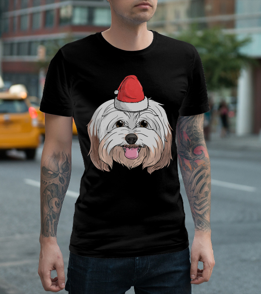 Havanese Dog Santa Claus Hat Christmas Festive Puppy Holiday T-Shirt