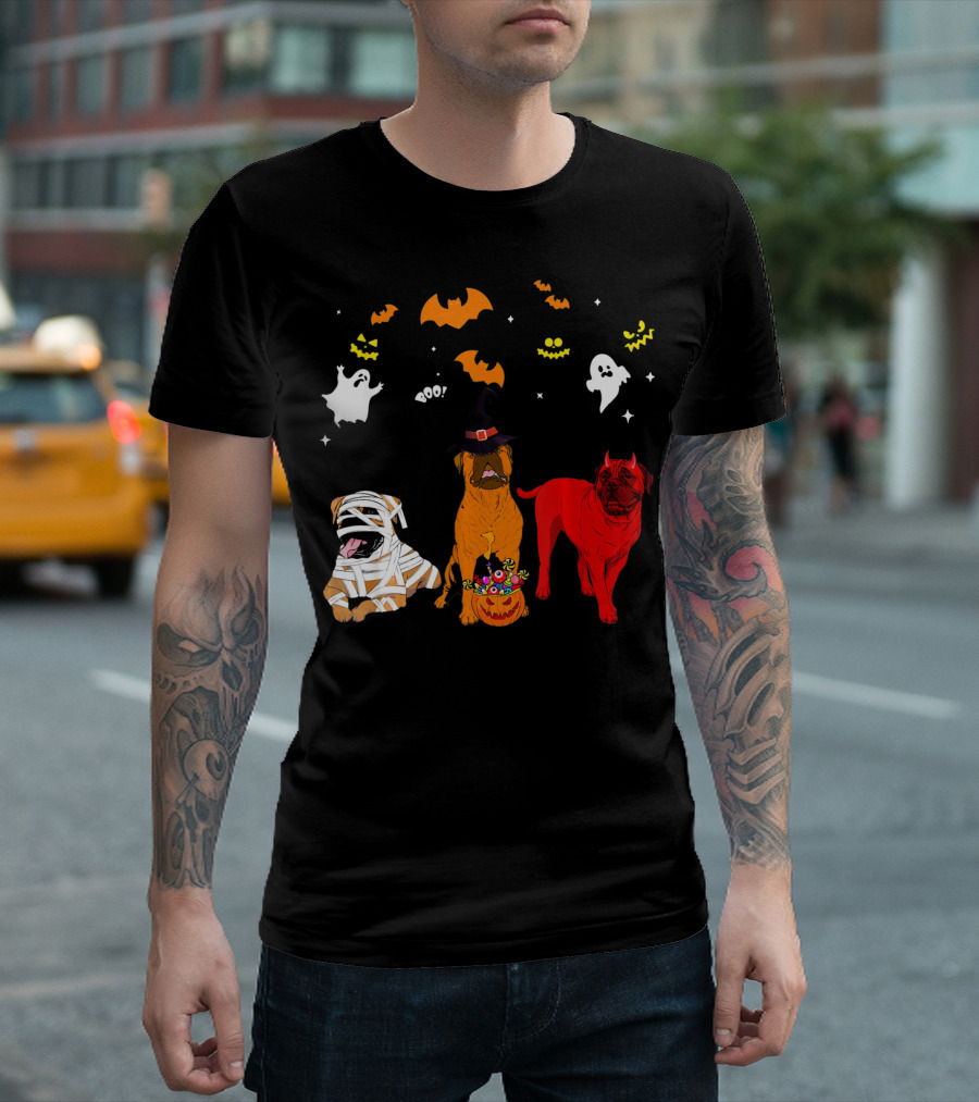 Halloween Bullmastiff Dogs Lovers Mummy Witch Ghosts Bats T-Shirt