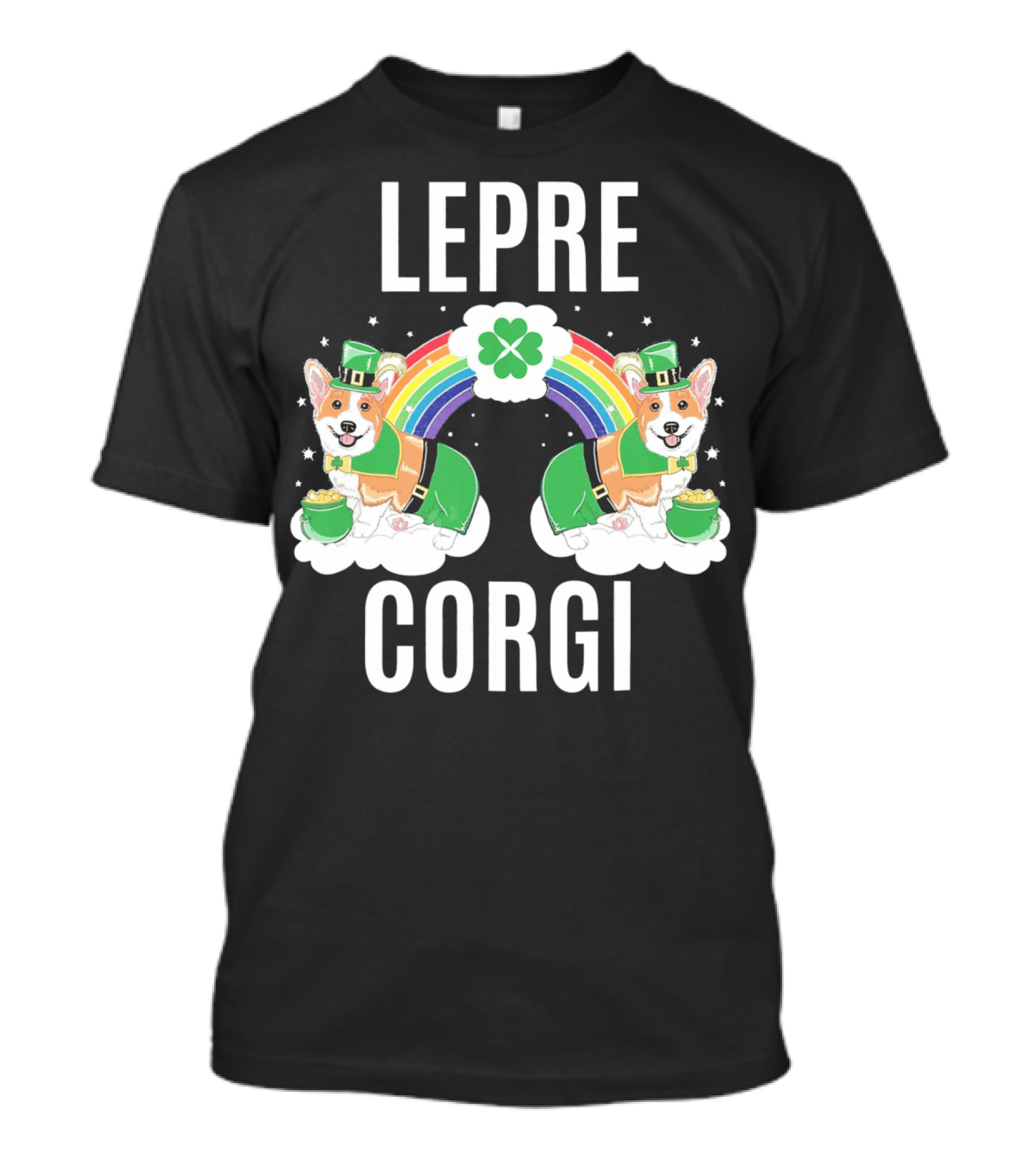 Leprechaun Corgi Rainbow With Clover Shamrocks T-Shirt