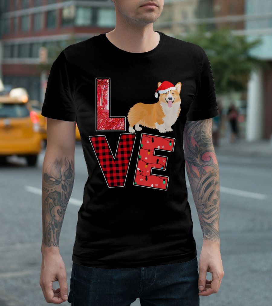 Love Christmas Corgi Funny Dog Santa Hat T-Shirt