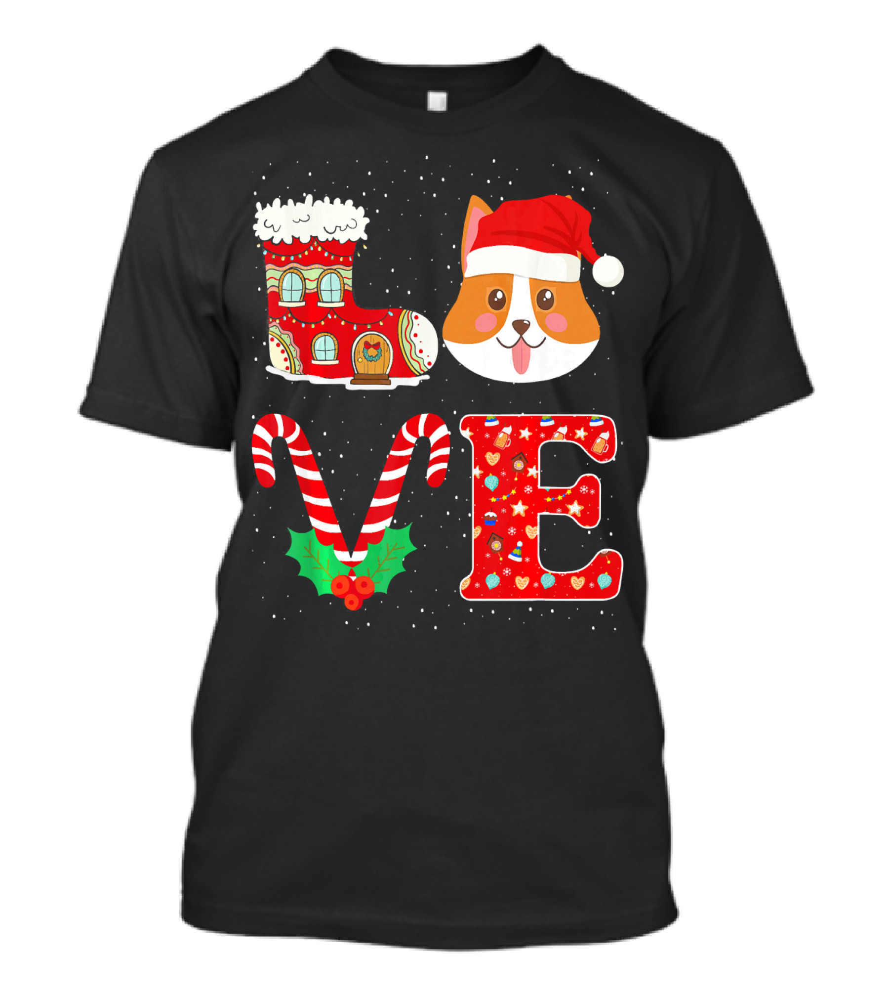 LOVE Corgi Christmas Santa Hat Festive Holiday T-Shirt