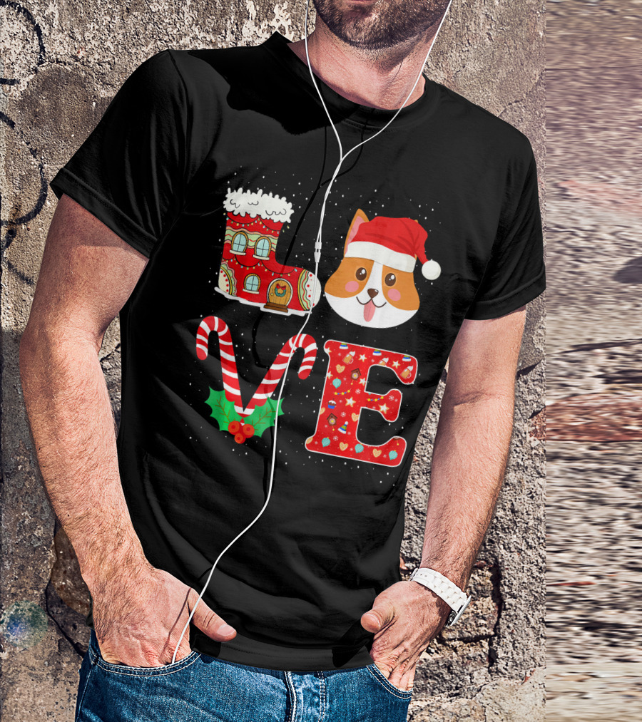 LOVE Corgi Christmas Santa Hat Festive Holiday T-Shirt